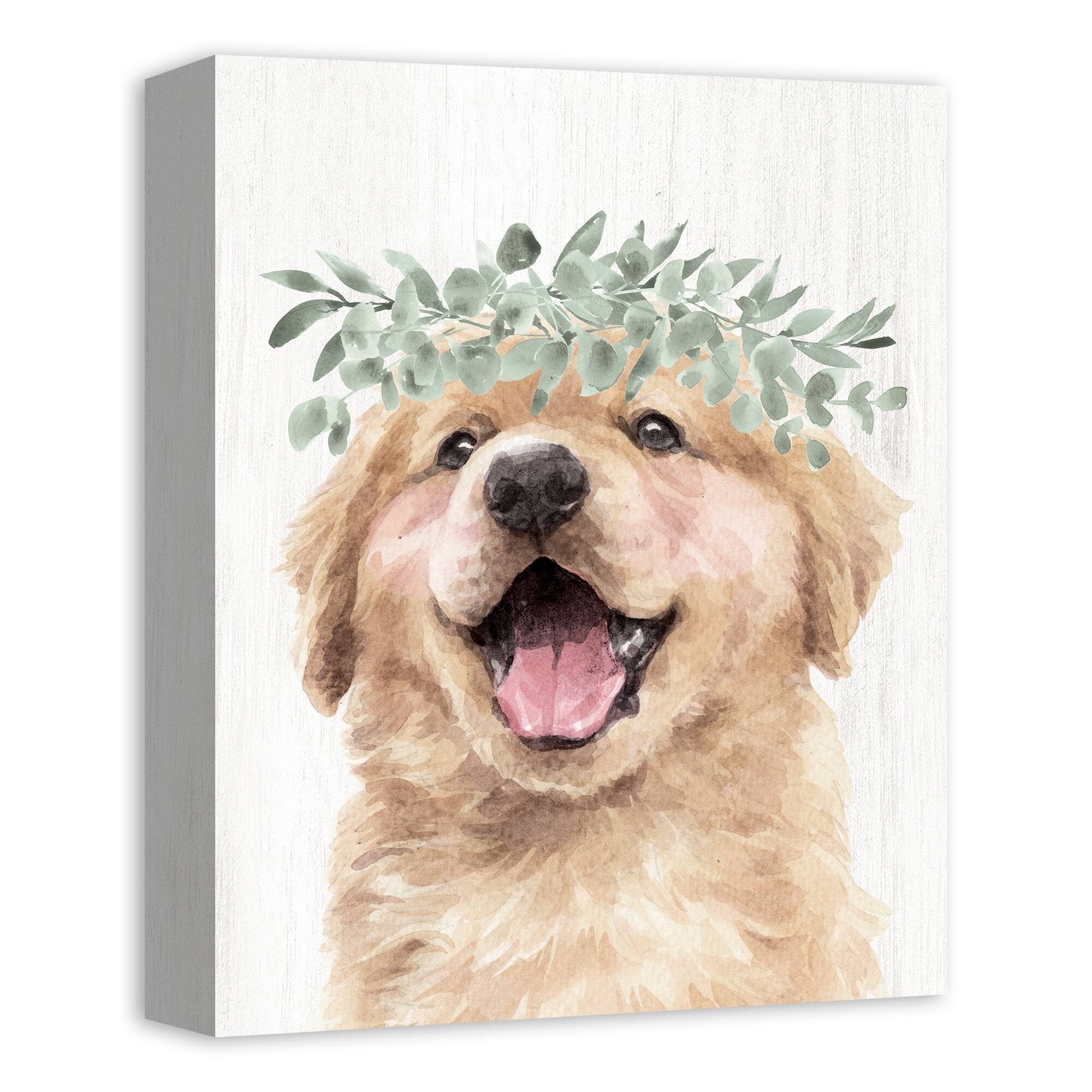 Golden Retriever With Leaves 11" x 14" Canvas Wall Art